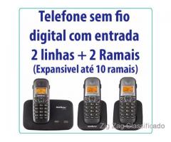 Telefone sem fio para 2 linhas Digital com entrada para 2 linhas + 2 Ramais