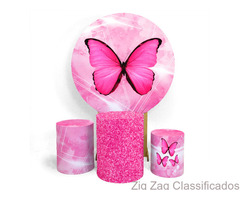 Capa Painel Borboleta Rosa + Trio Capa Cilindro Sublimado